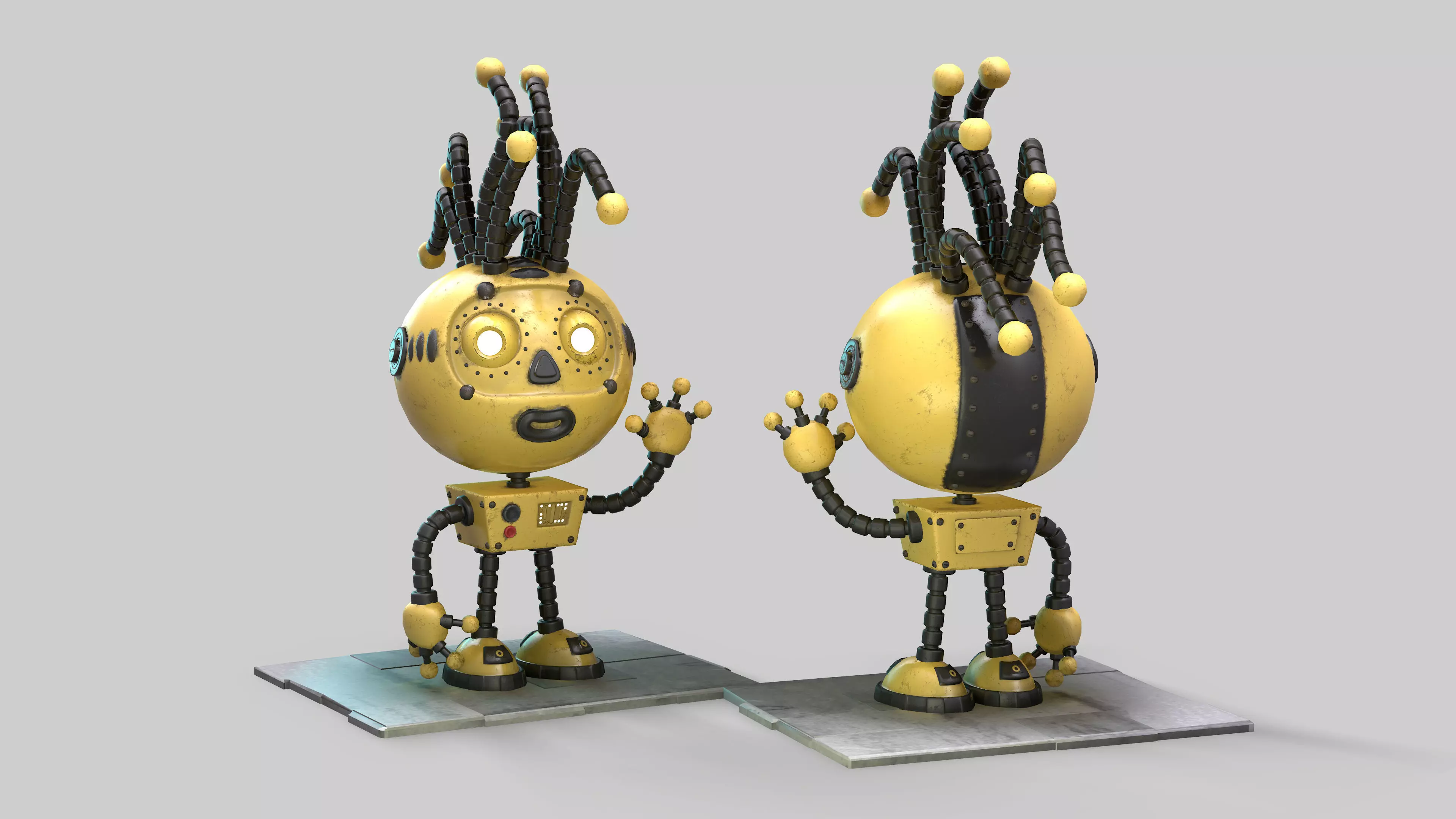 Cartoon Robot for game Low-poly 3D model