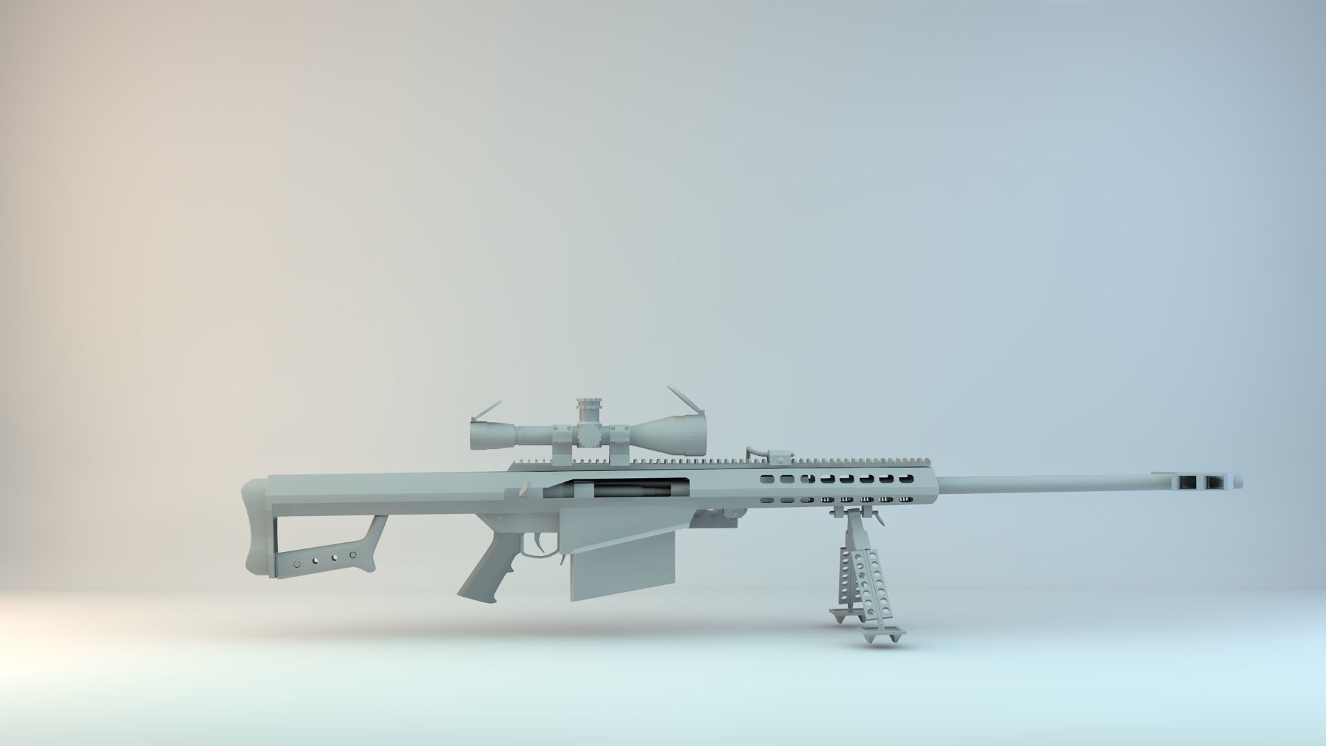 Barrett 3D Model sniper rifle Low-poly 3D model_5