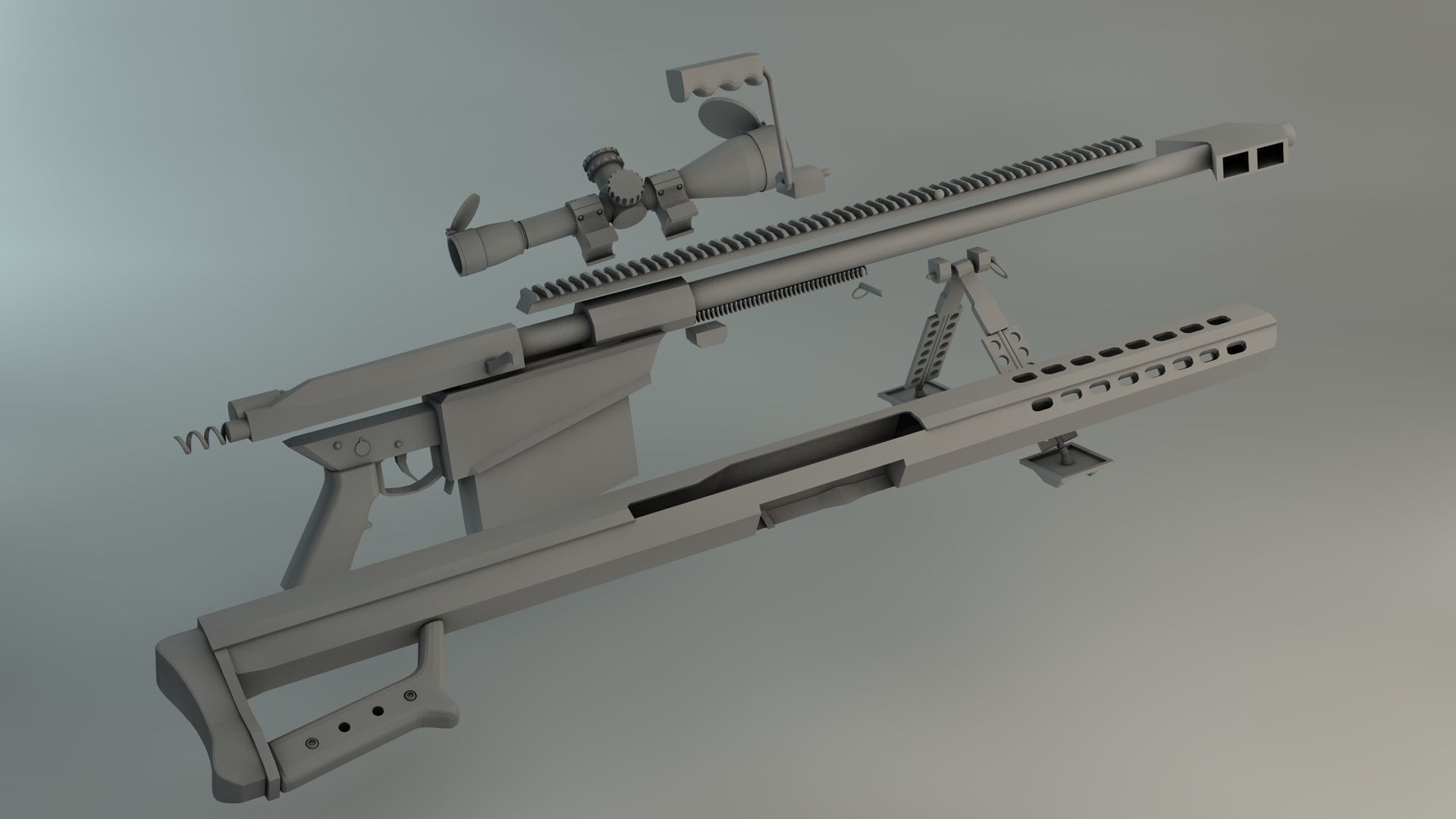 Barrett 3D Model sniper rifle Low-poly 3D model_2