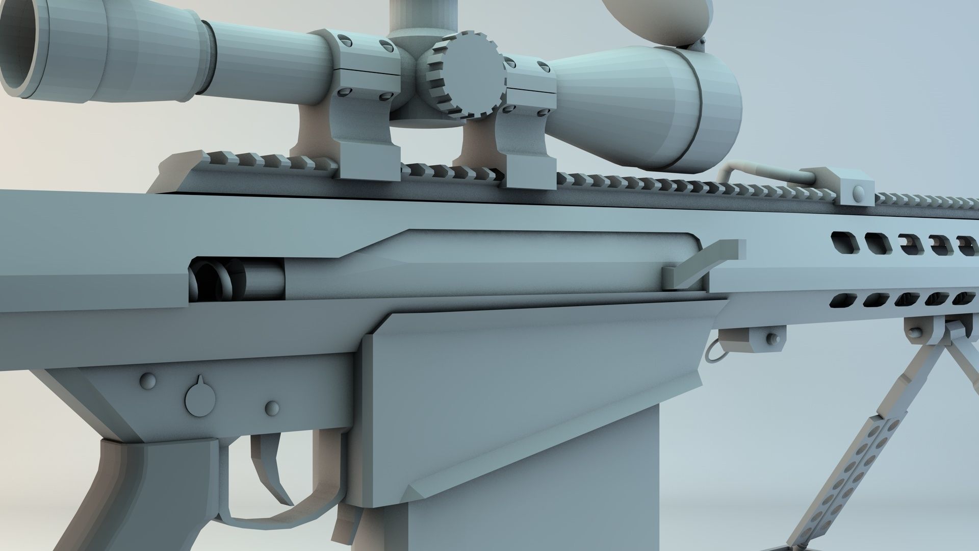 Barrett 3D Model sniper rifle Low-poly 3D model_4