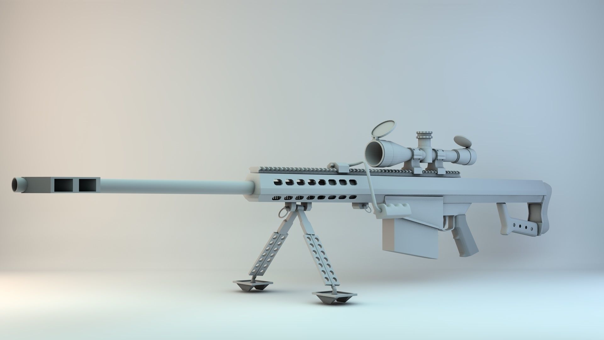 Barrett 3D Model sniper rifle Low-poly 3D model_3