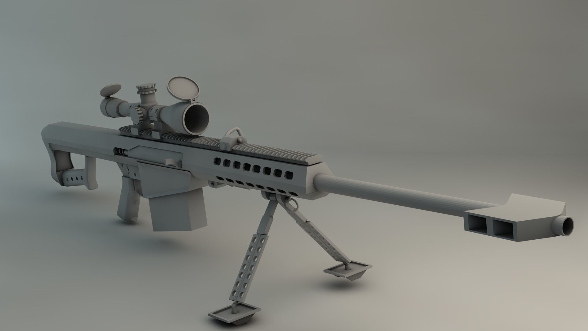 Barrett 3D Model sniper rifle Low-poly 3D model_1
