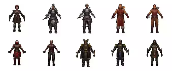 Collection Game ready pack 7 man in armor holding two swords