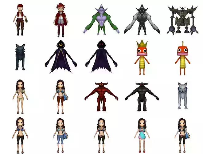 Collection Game ready pack 8 cartoon character