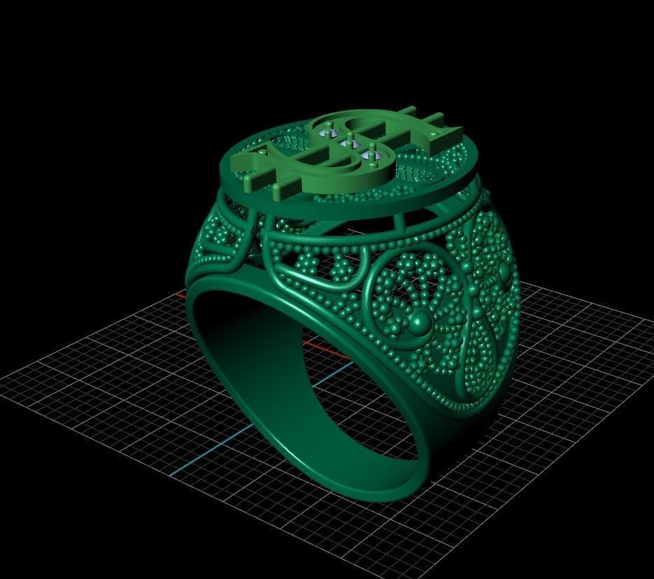 Man ring dollar filigree pattern  3D print model_3