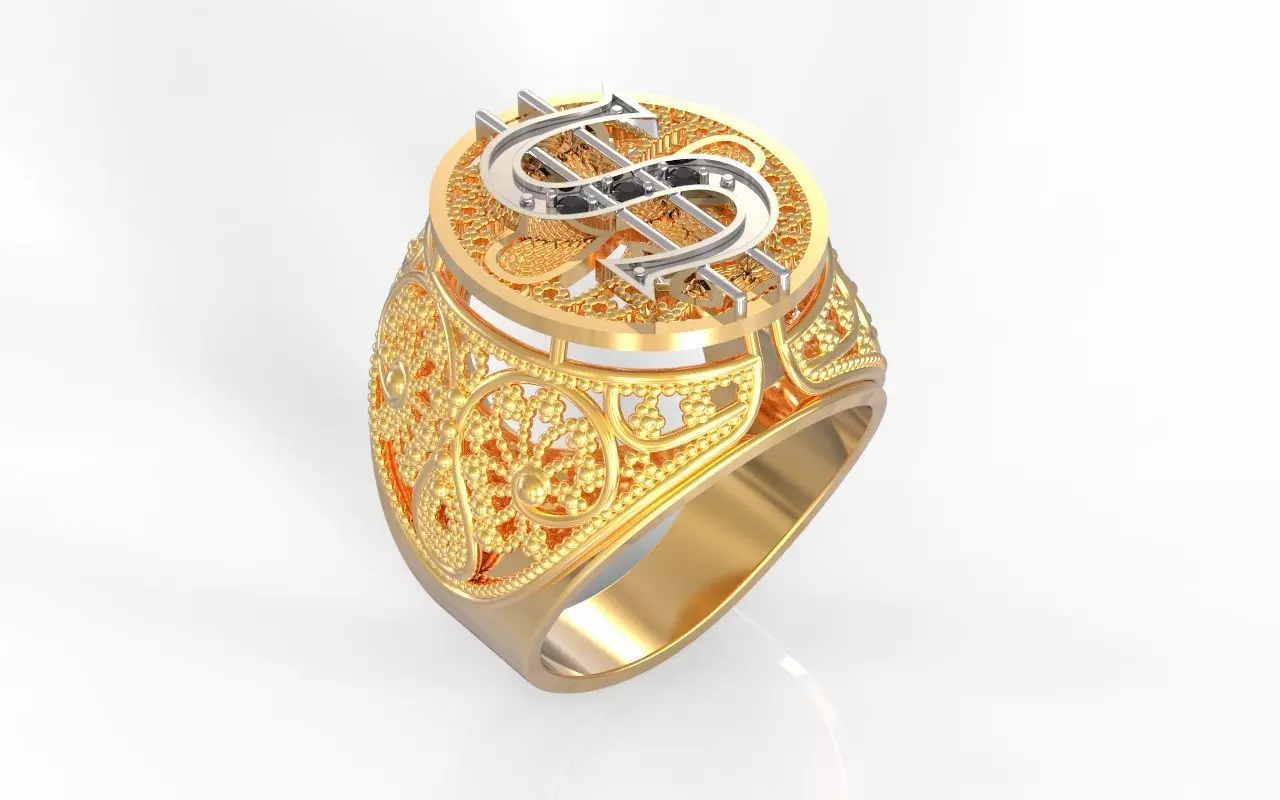 Man ring dollar filigree pattern  3D print model_0
