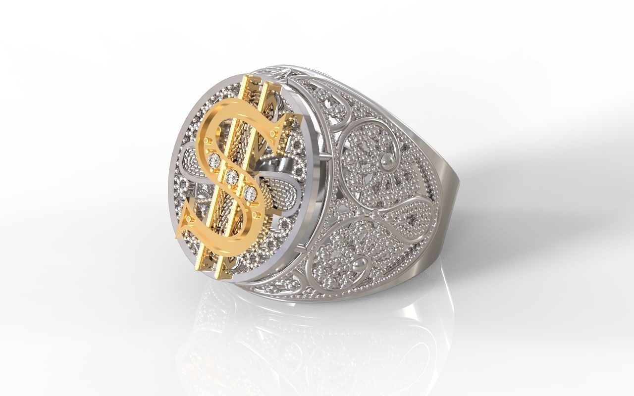 Man ring dollar filigree pattern  3D print model_1
