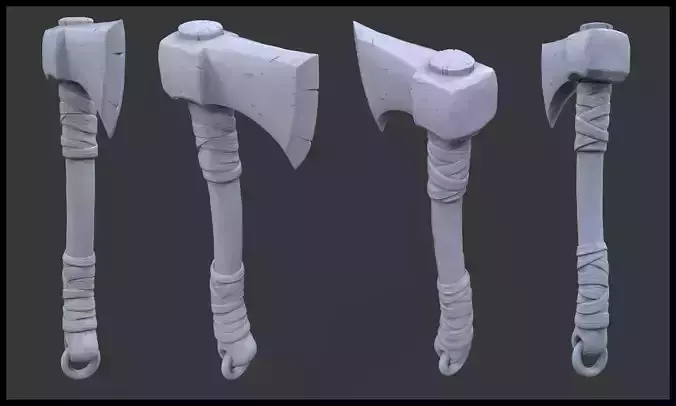 stylized axe 3d sculpted model