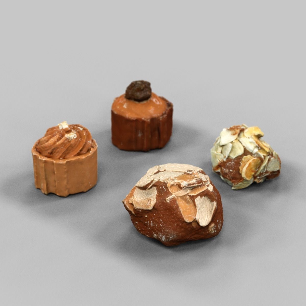 Pralines four pastries Low-poly 3D model_0