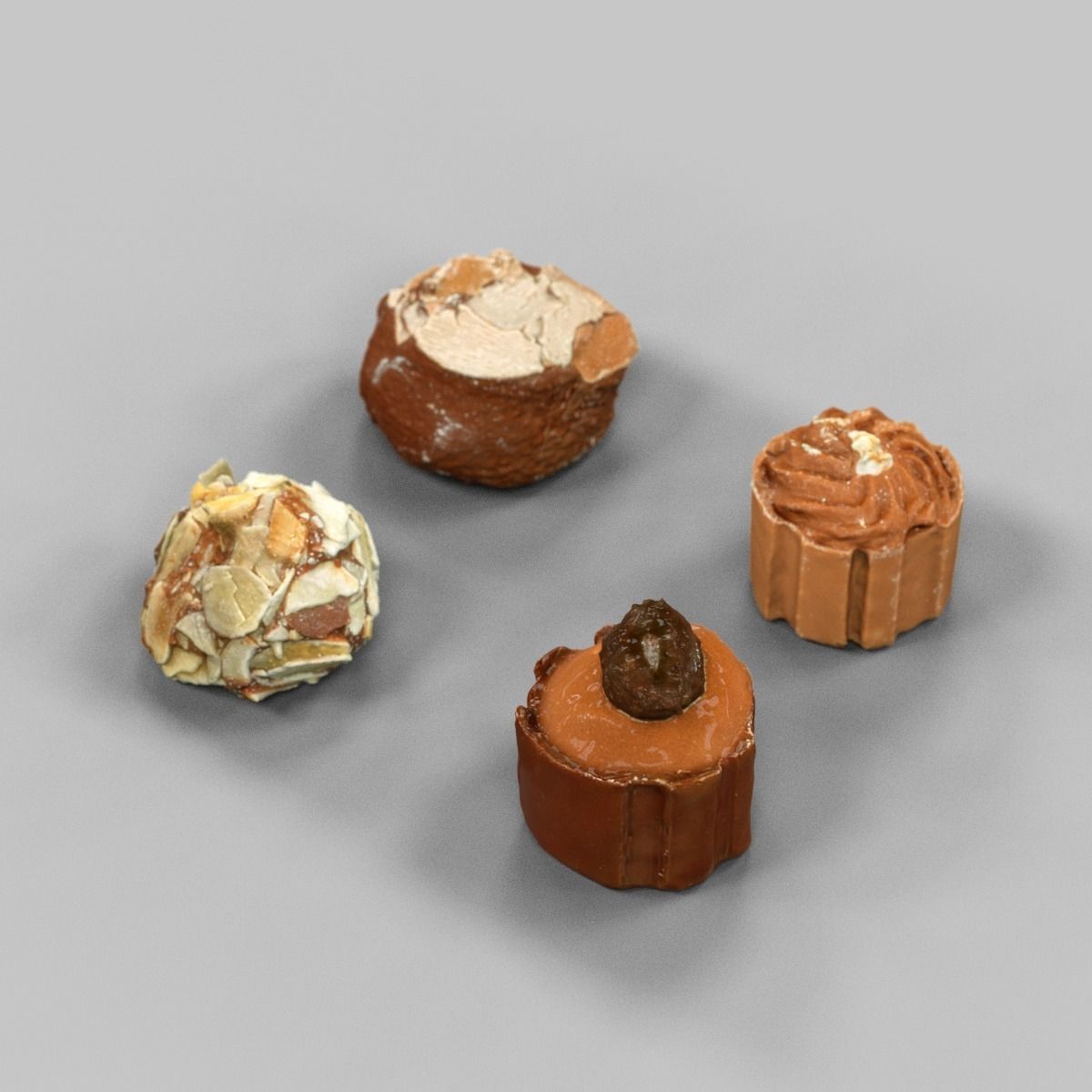 Pralines four pastries Low-poly 3D model_2
