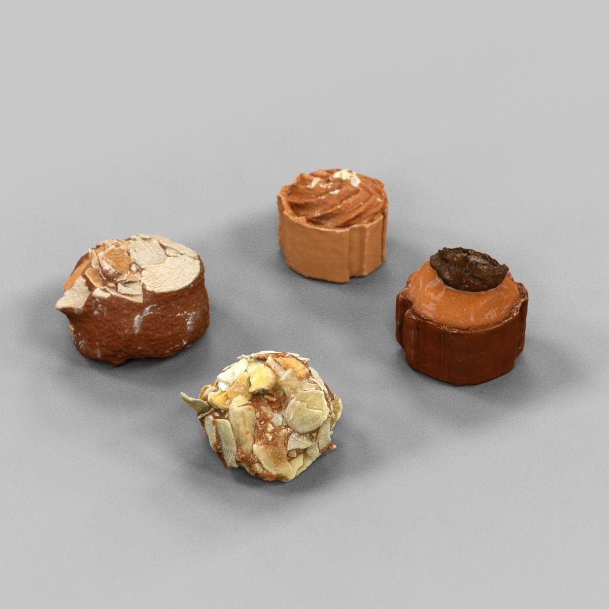 Pralines four pastries Low-poly 3D model_4