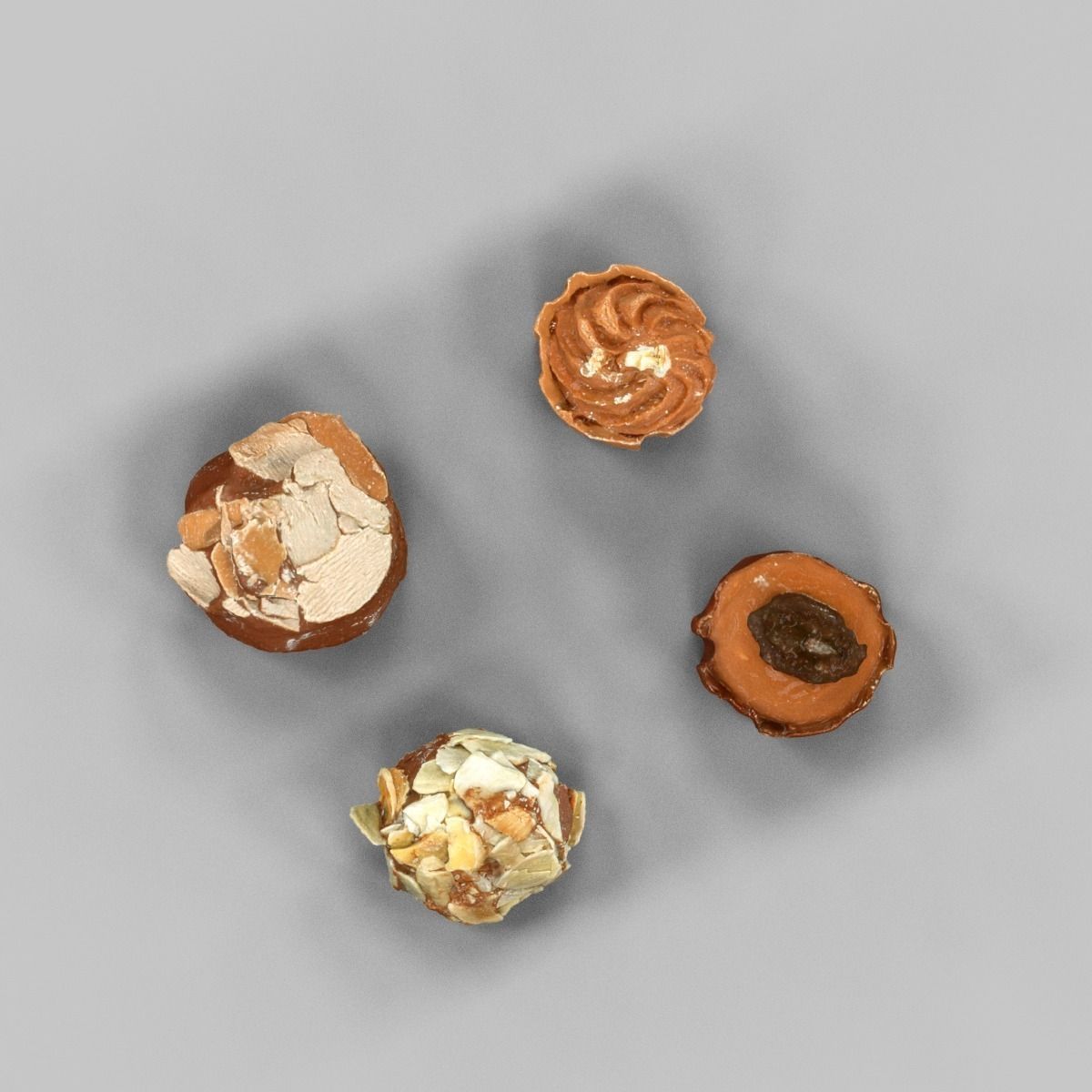 Pralines four pastries Low-poly 3D model_5