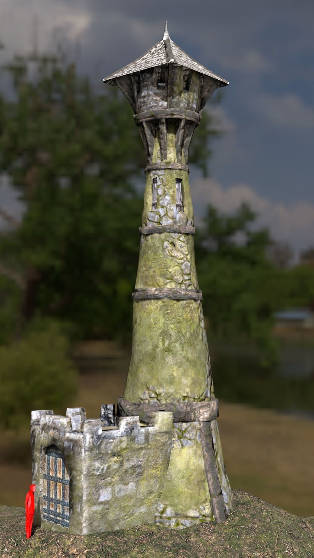 Medieval Fantasy Low Poly Watchtower - Hand Painted Textures Low-poly 3D model_1