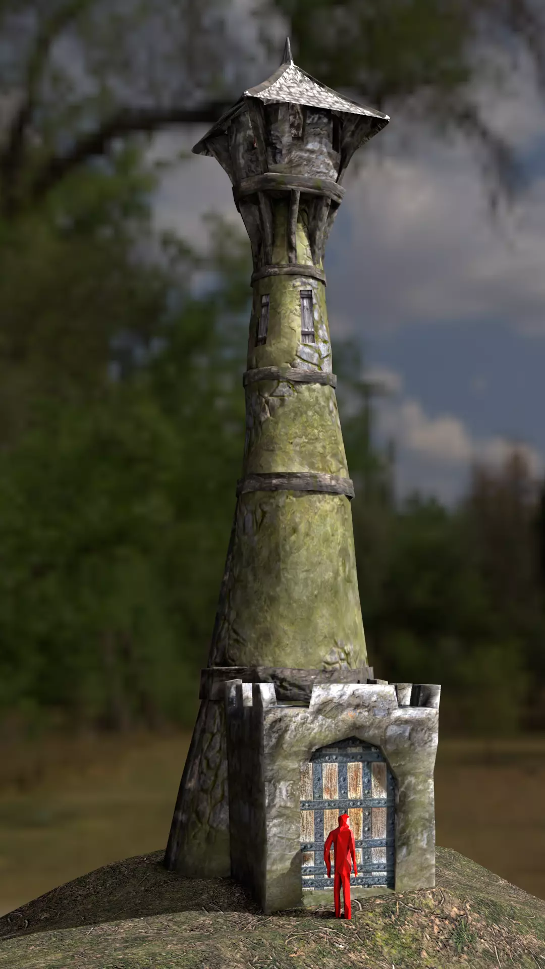 Medieval Fantasy Low Poly Watchtower - Hand Painted Textures Low-poly 3D model_0