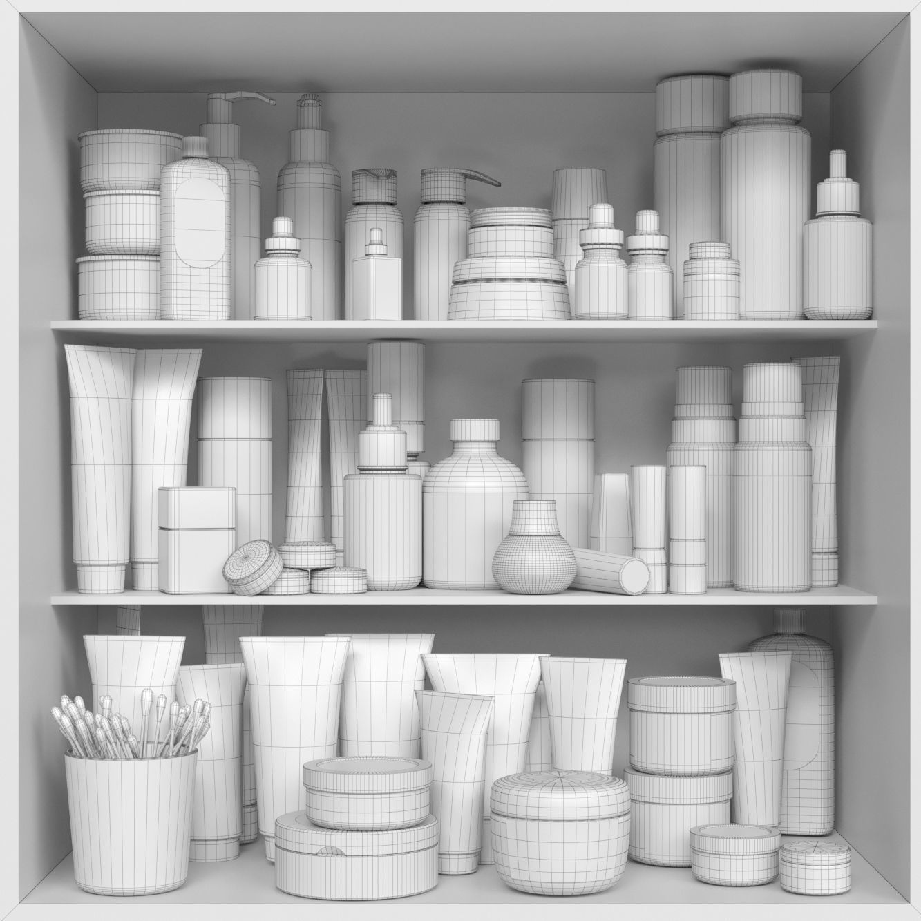 A large set of cosmetics on the shelves 3D model_1