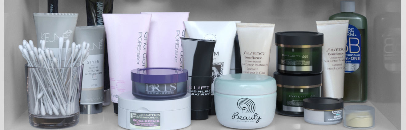 A large set of cosmetics on the shelves 3D model_4