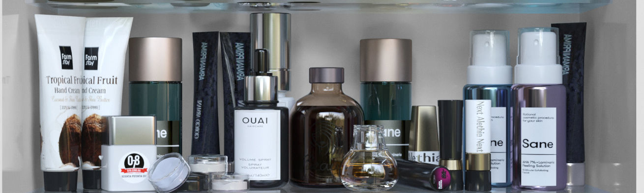 A large set of cosmetics on the shelves 3D model_3