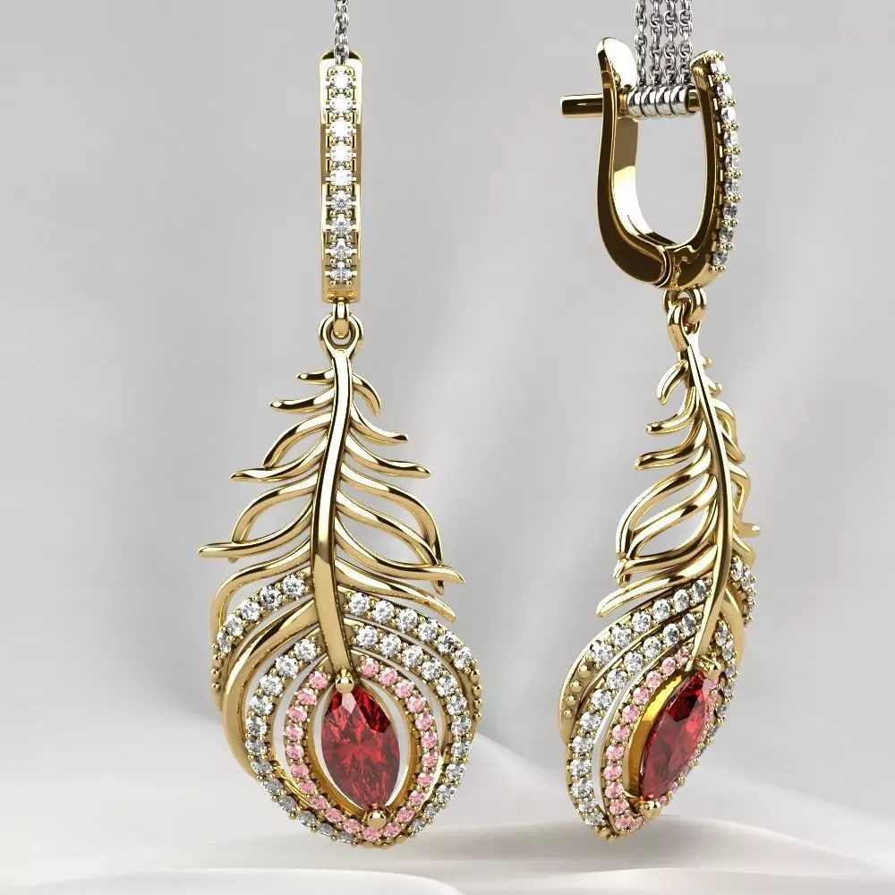 Beautiful Feather Ruby Marquise  Earrings 3D print model_0
