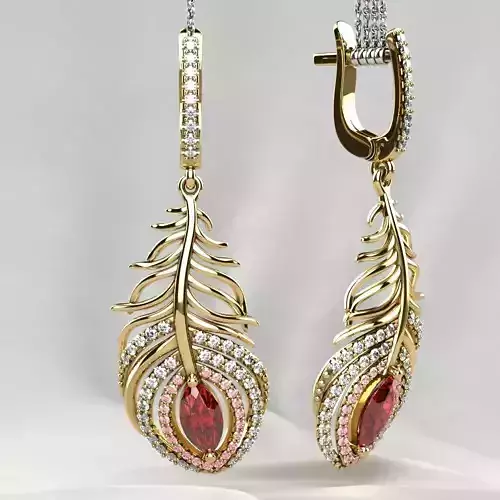 Beautiful Feather Ruby Marquise  Earrings 3D print model