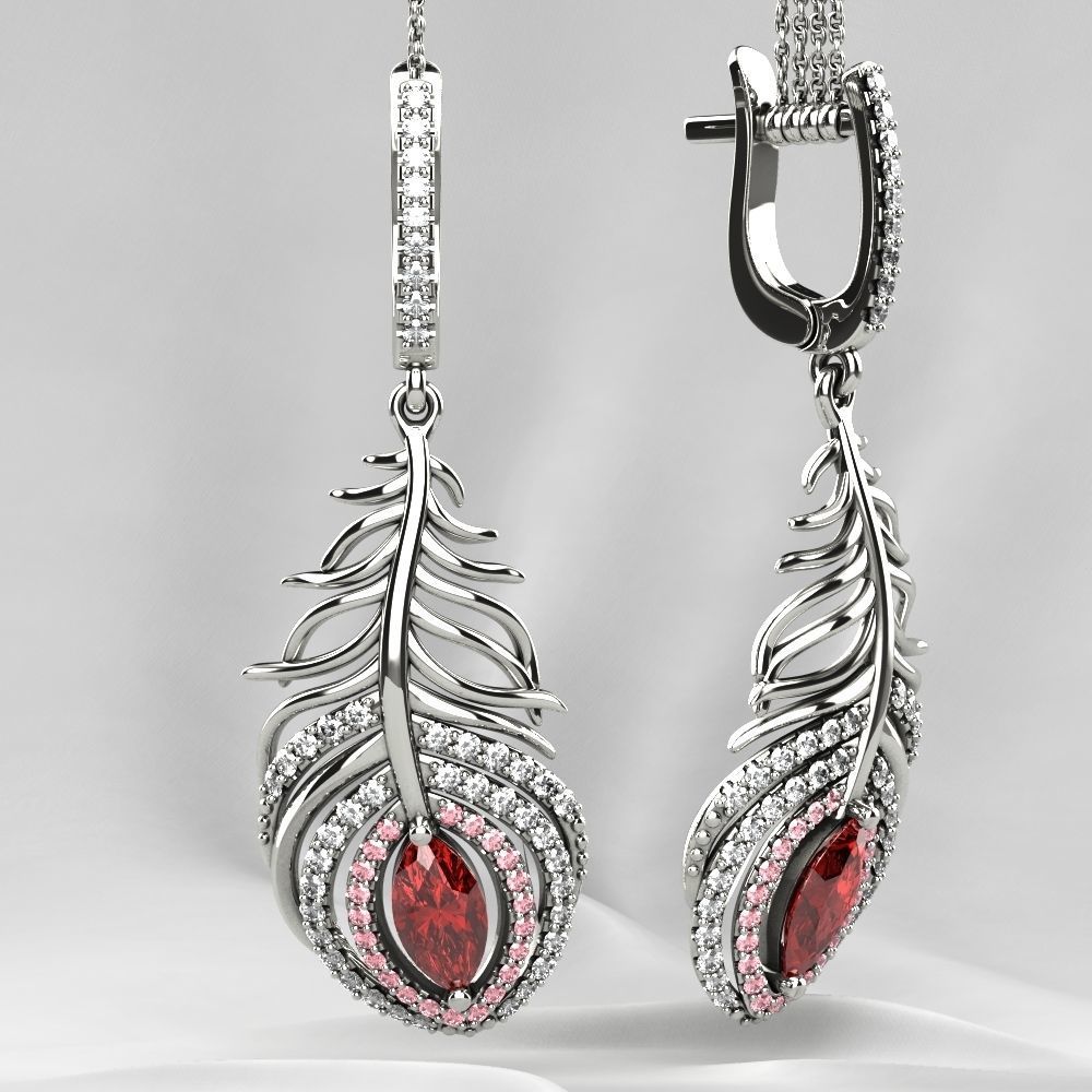 Beautiful Feather Ruby Marquise  Earrings 3D print model_7