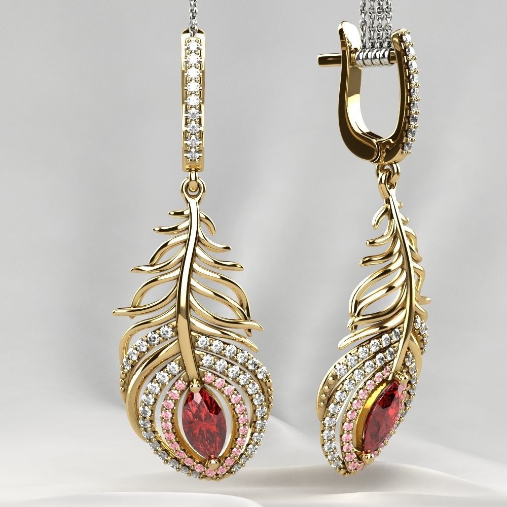 Beautiful Feather Ruby Marquise  Earrings 3D print model_1