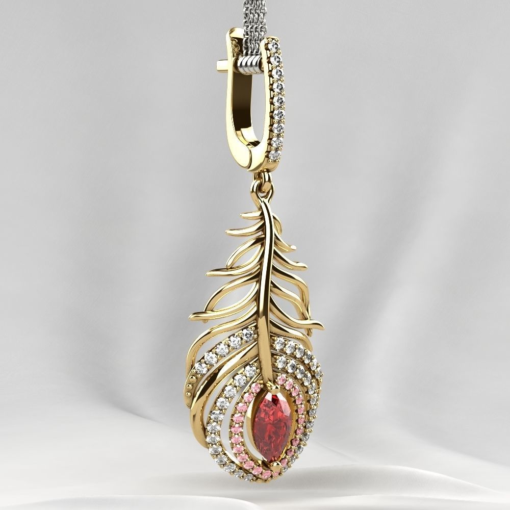 Beautiful Feather Ruby Marquise  Earrings 3D print model_12