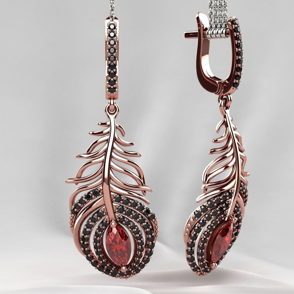 Beautiful Feather Ruby Marquise  Earrings 3D print model_6
