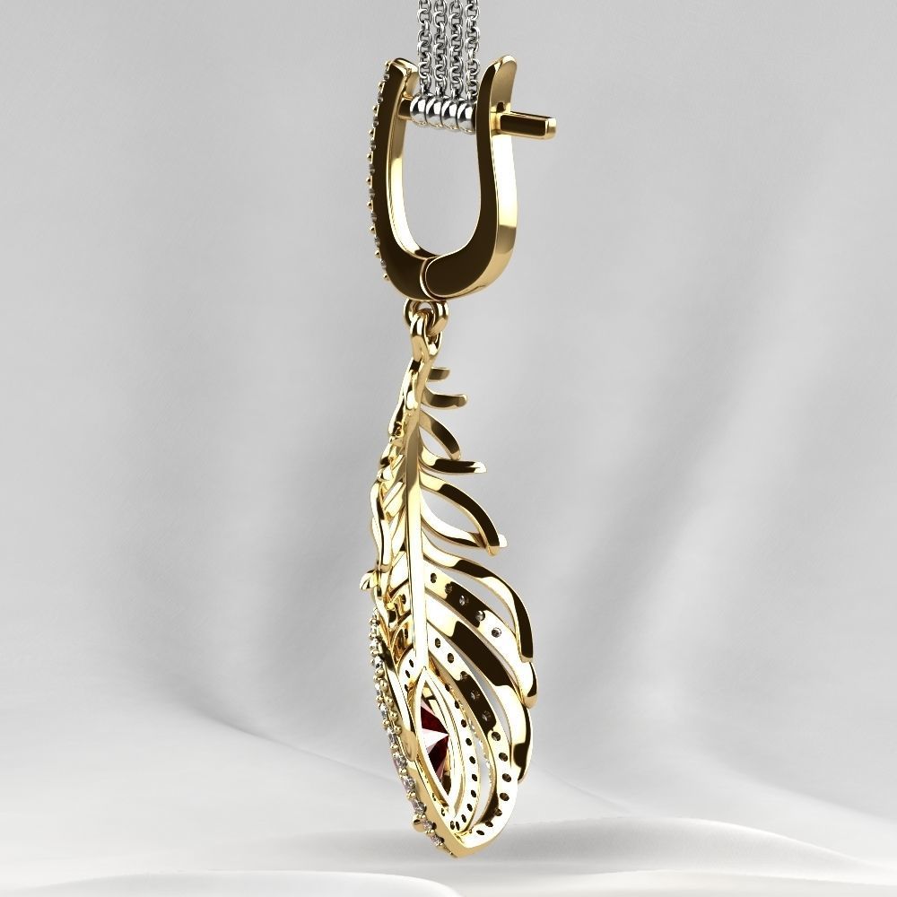 Beautiful Feather Ruby Marquise  Earrings 3D print model_17