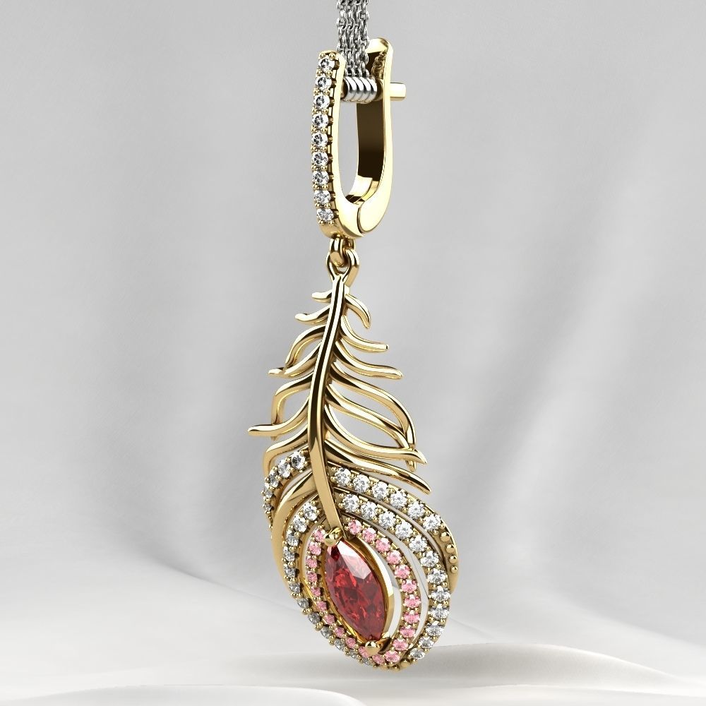 Beautiful Feather Ruby Marquise  Earrings 3D print model_14