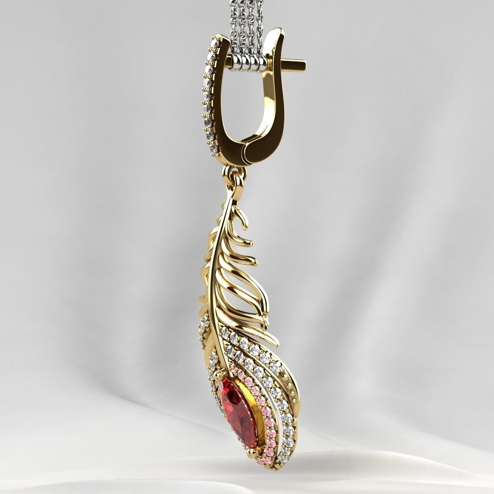 Beautiful Feather Ruby Marquise  Earrings 3D print model_15