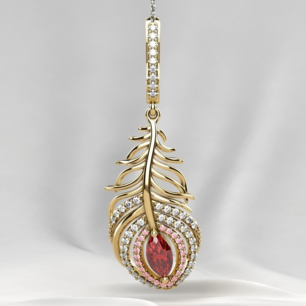 Beautiful Feather Ruby Marquise  Earrings 3D print model_13
