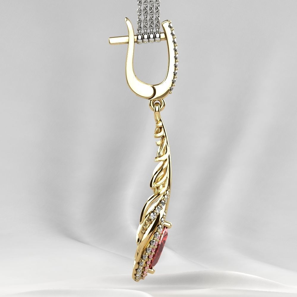 Beautiful Feather Ruby Marquise  Earrings 3D print model_10