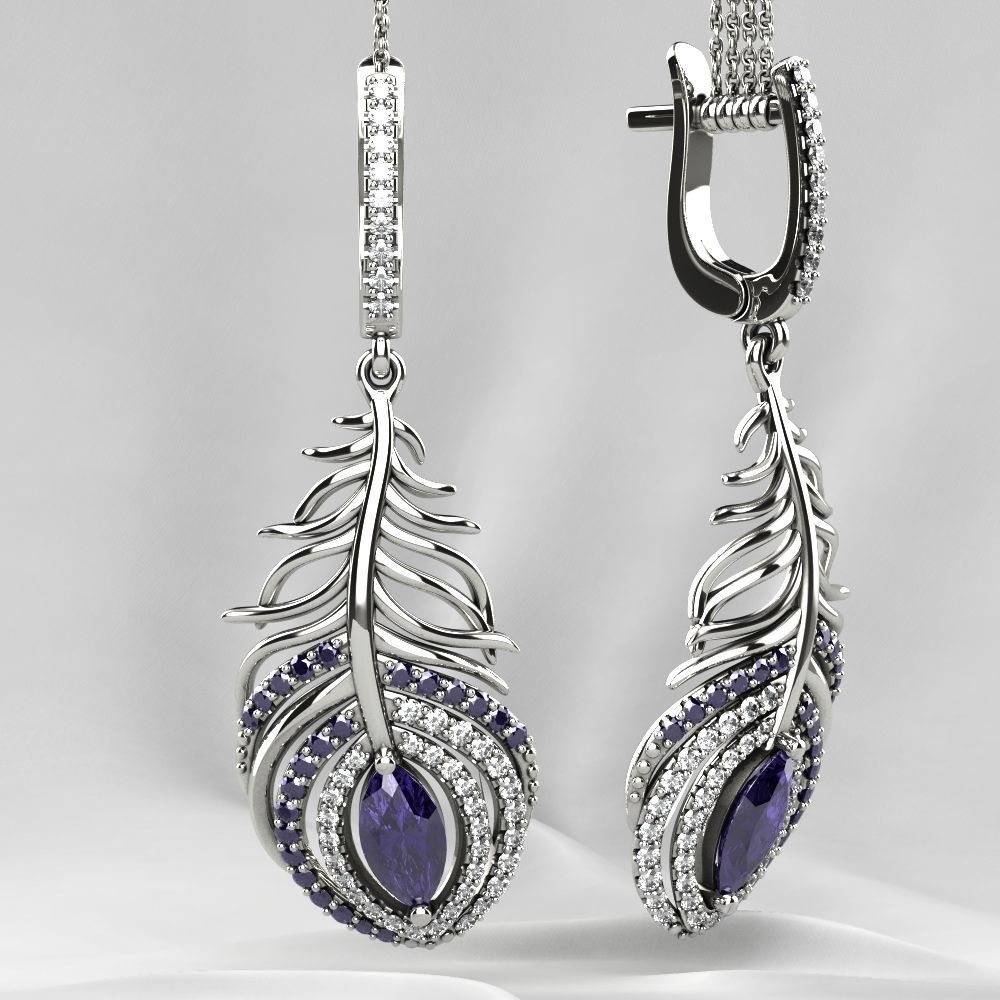 Beautiful Feather Ruby Marquise  Earrings 3D print model_8