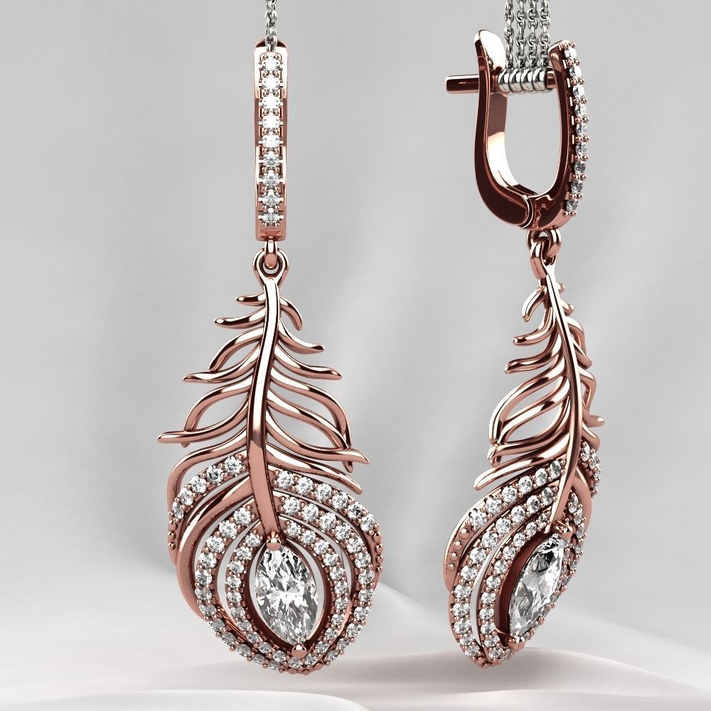 Beautiful Feather Ruby Marquise  Earrings 3D print model_5