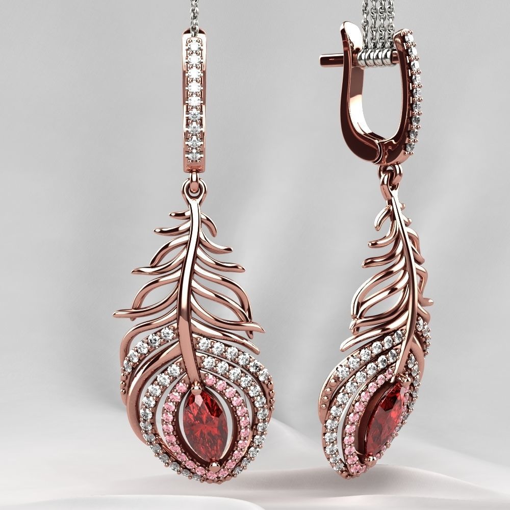 Beautiful Feather Ruby Marquise  Earrings 3D print model_4