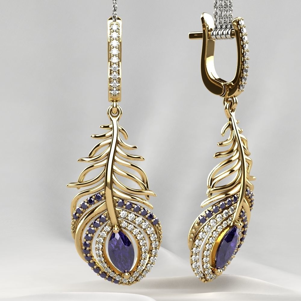 Beautiful Feather Ruby Marquise  Earrings 3D print model_3