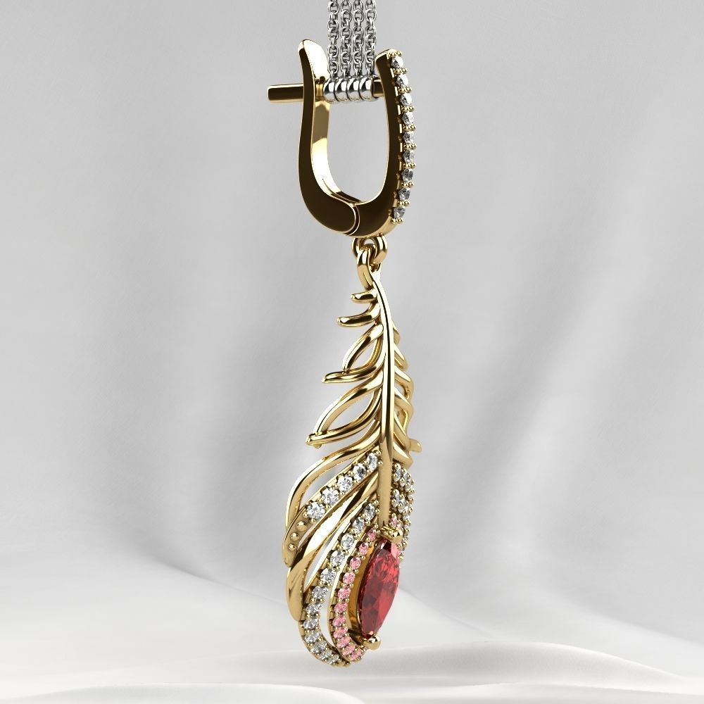 Beautiful Feather Ruby Marquise  Earrings 3D print model_11