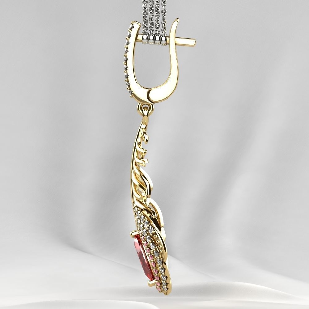 Beautiful Feather Ruby Marquise  Earrings 3D print model_16