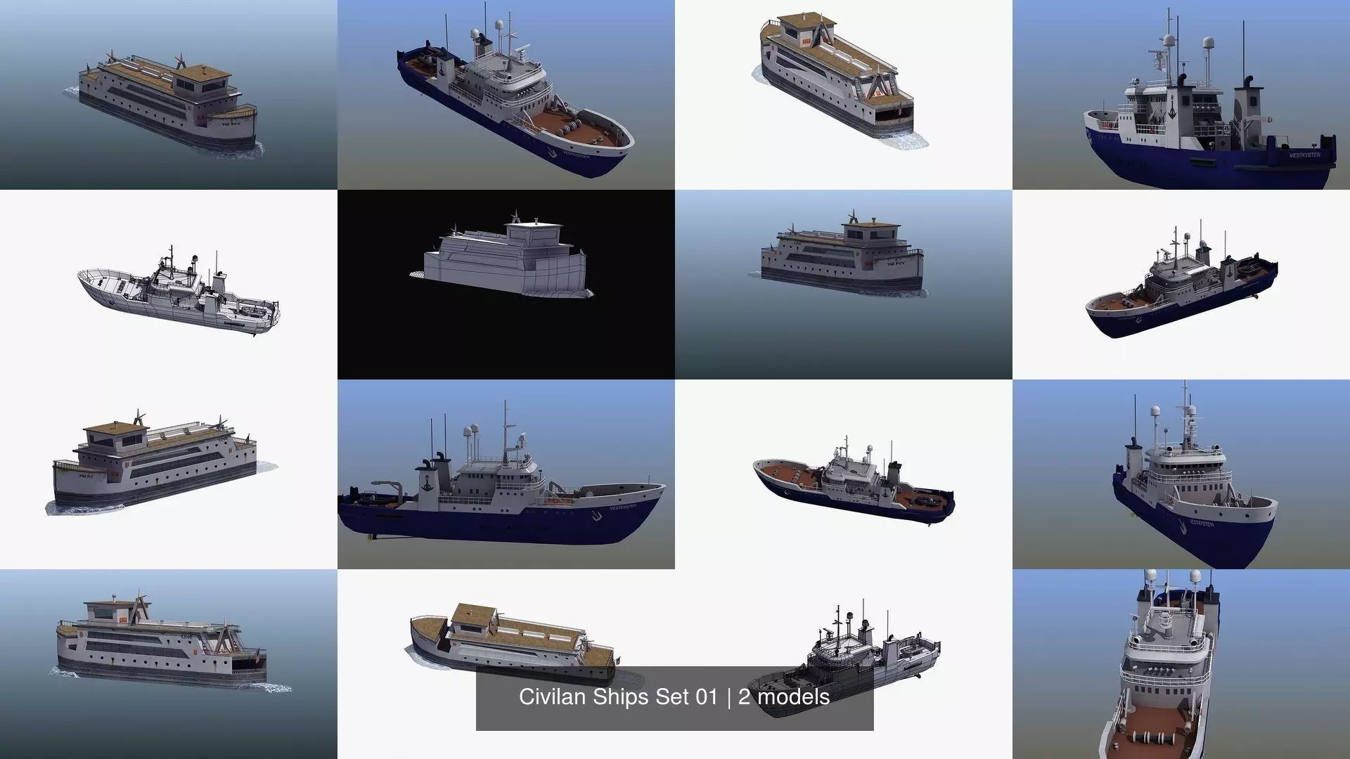Civilan Ships Set 01 3D Model Collection_0