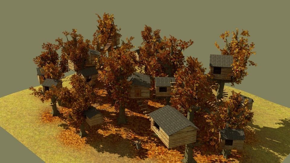 treetop village Low-poly 3D model_0