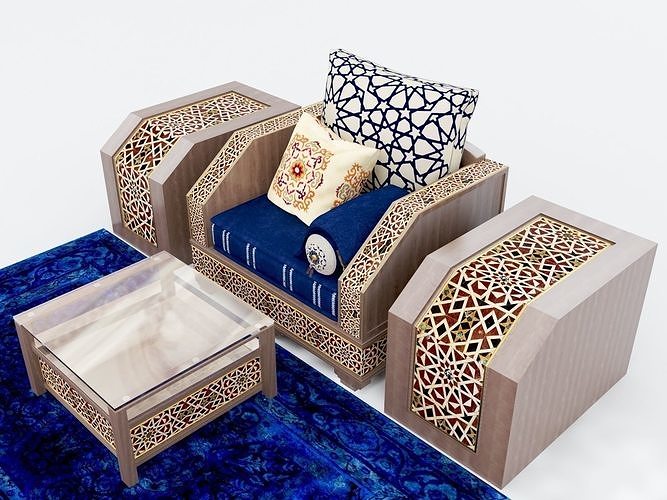 Moroccan Sofa with Tables and Carpet 01  3D model