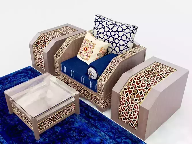 Moroccan Sofa with Tables and Carpet 01  3D model