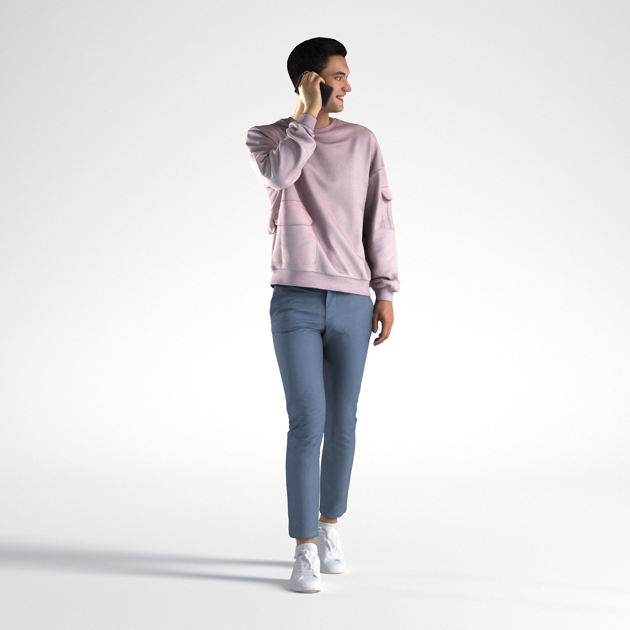Man Casual Outfit Walking with Phone Low poly Ivan 1304 Free 3D model_1