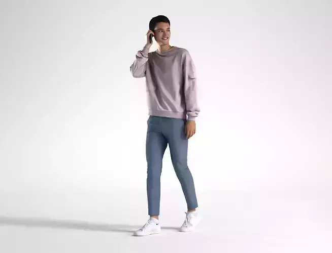 Man Casual Outfit Walking with Phone Low poly Ivan 1304 Free 3D model