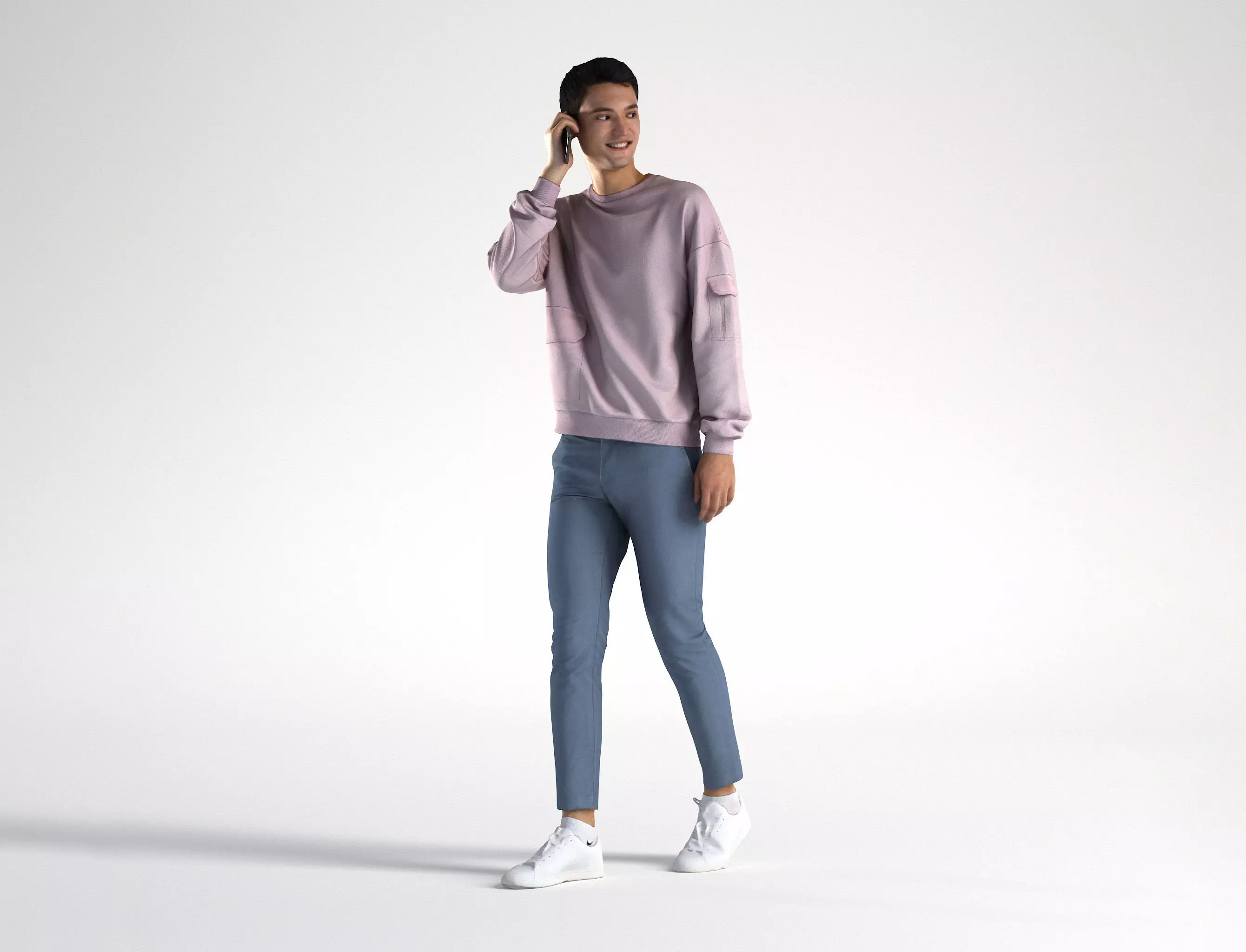 Man Casual Outfit Walking with Phone Low poly Ivan 1304 Free 3D model_0