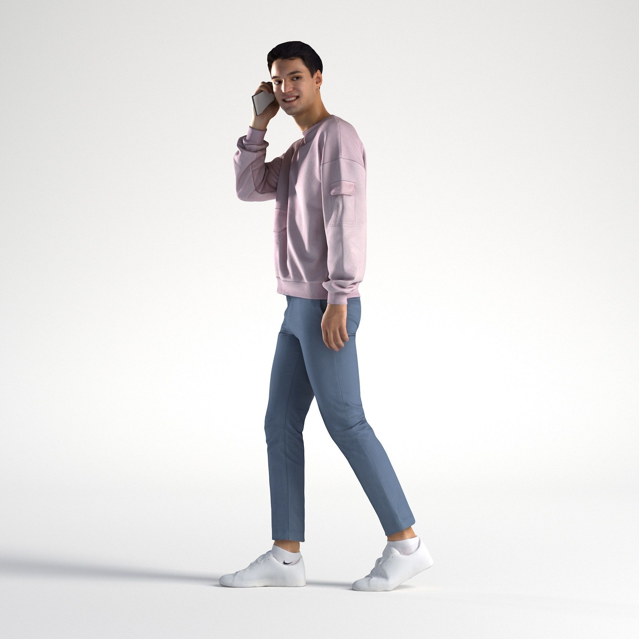 Man Casual Outfit Walking with Phone Low poly Ivan 1304 Free 3D model_7