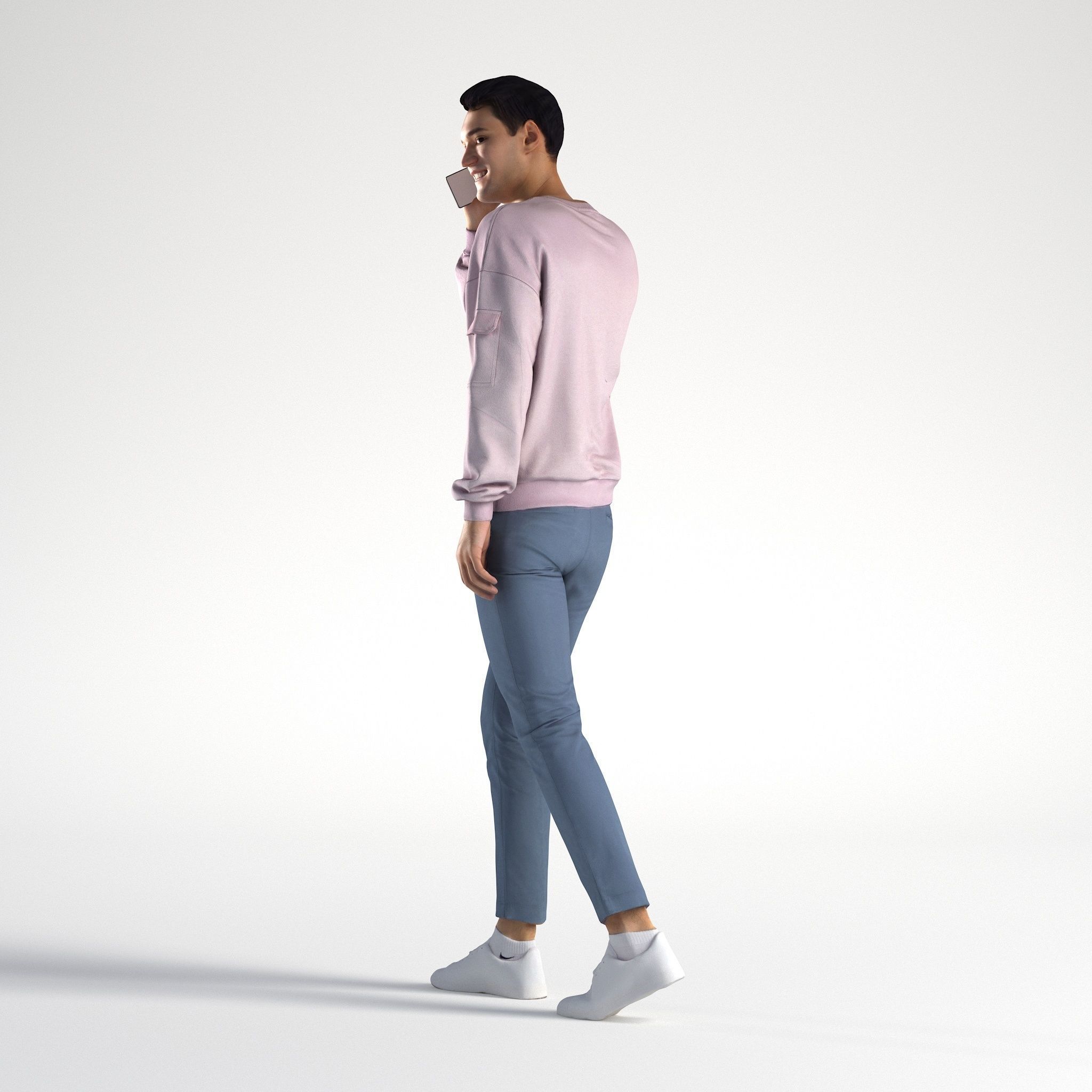 Man Casual Outfit Walking with Phone Low poly Ivan 1304 Free 3D model_6