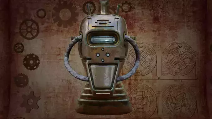 Steampunk Robot Head Low-poly 3D model