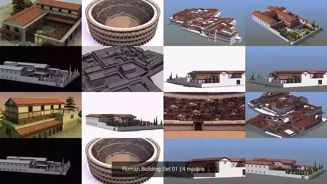 Roman Building Set 01 3D Model Collection