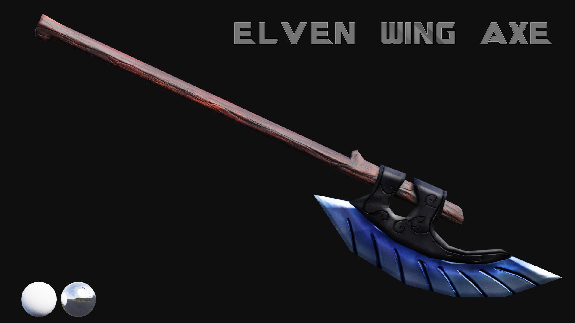 Elven Wing Axe Low-poly 3D model_2